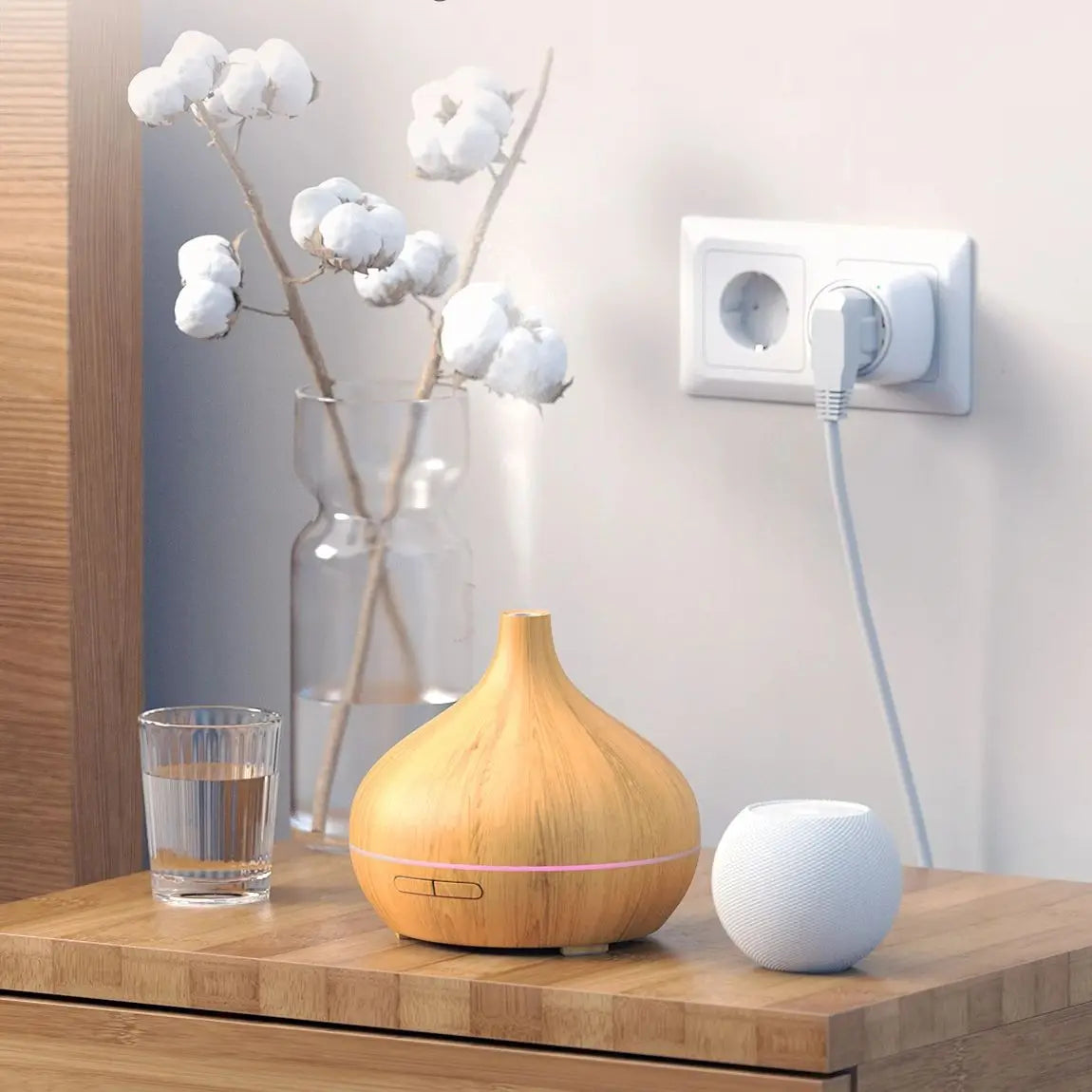 Diffuseur Connecté WIFI & Bois Épuré - Aromathérapie Intelligente