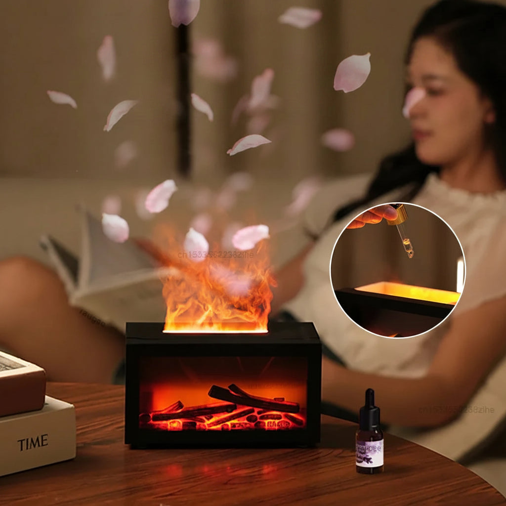 Diffuseur d'Huiles Essentielles Effet Cheminée & Flammes Relaxante