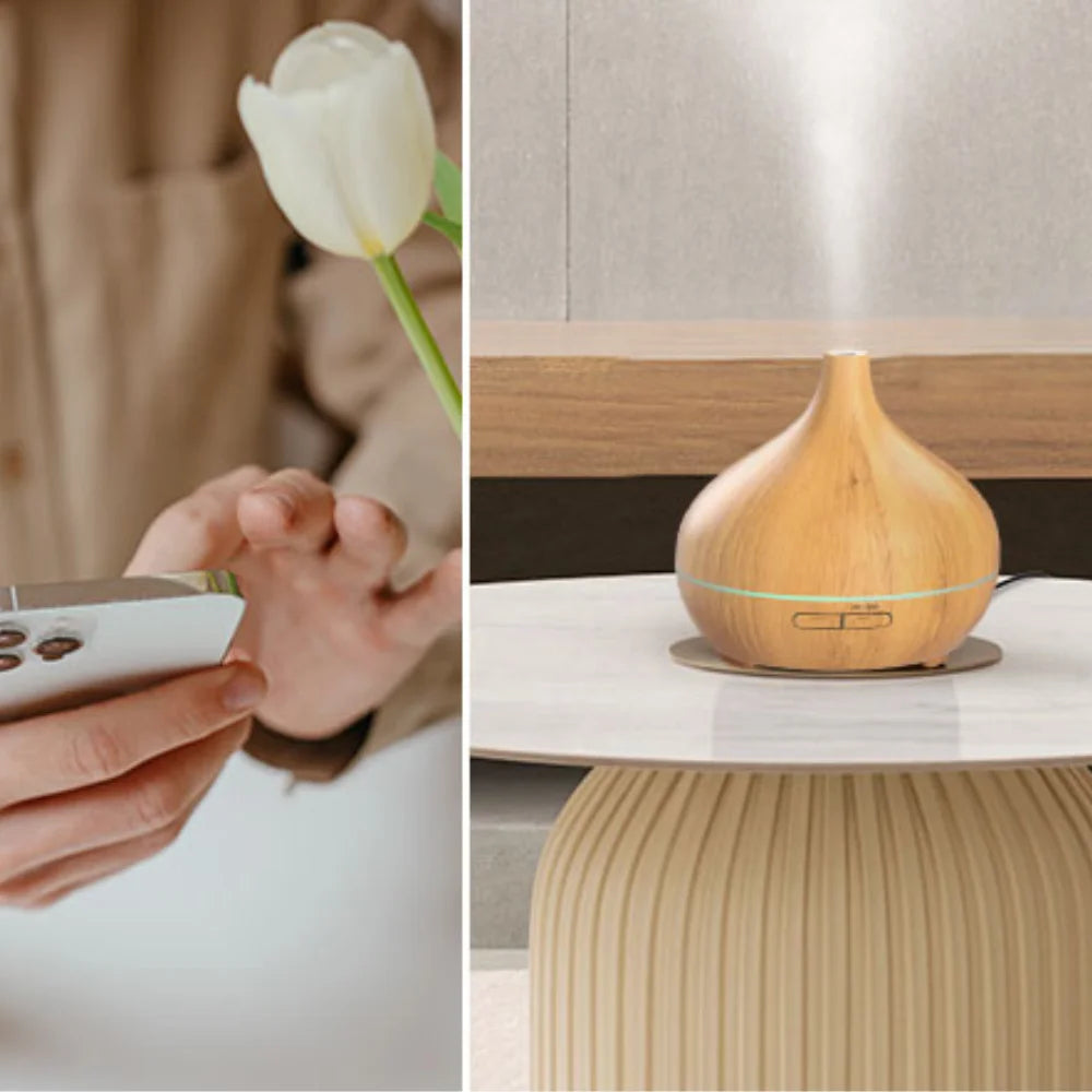 Diffuseur Connecté WIFI & Bois Épuré - Aromathérapie Intelligente