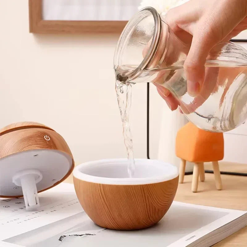 Mini Diffuseur Compact Finition Bois- Brume Ultrasonique USB